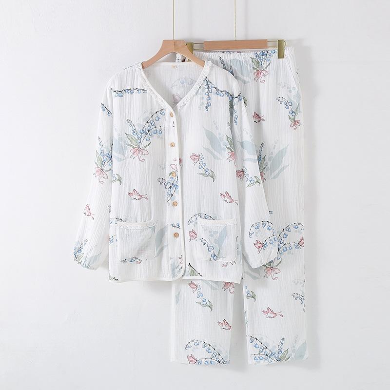 Long Sleeve Spring And Autumn Summer Collarless Cotton Homewear Suit