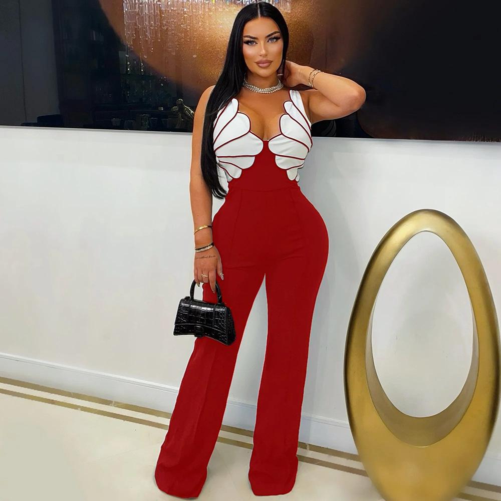 V-neck Sleeveless Slim-fit Jumpsuit Fashionable Womens Wear