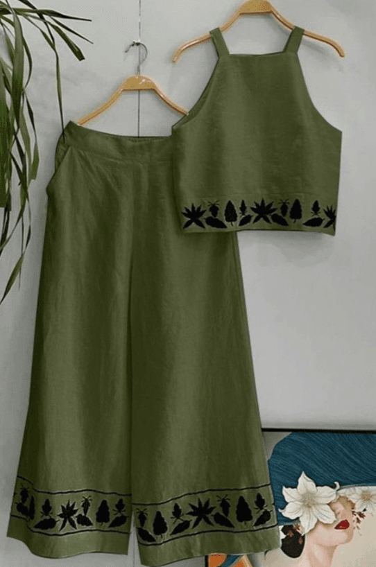 Simple Two-piece Set Of Suspender Wide-leg Pants For Women