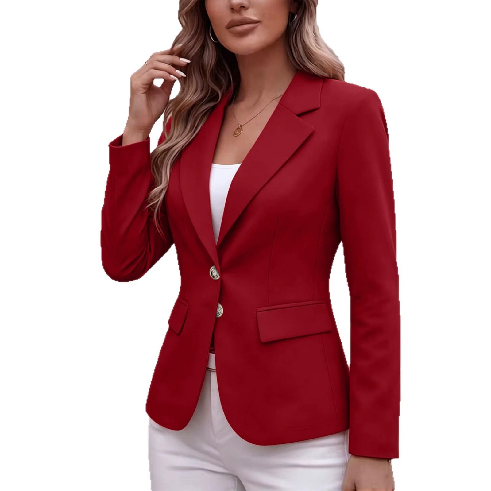 Notch-lapel Two-button Flap-pocket Long-sleeve Petite Blazer Cardigan Coat