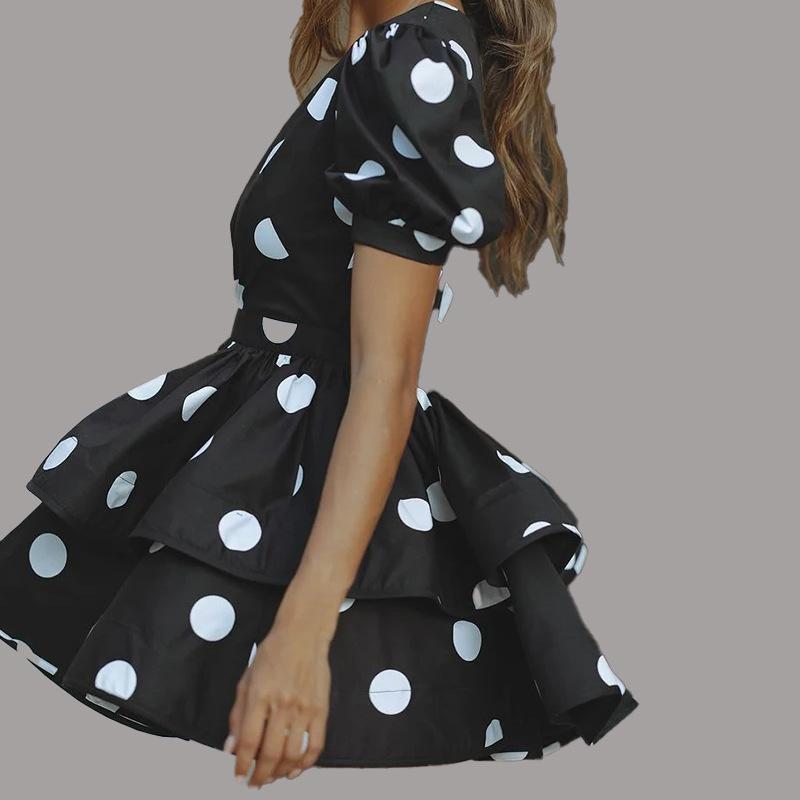 White Polka-dot Cinched Lace-up Women's Skirt