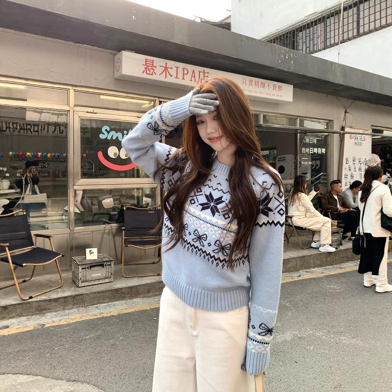 Jacquard Soft And Cozy Pullover Sweater Womens Knitted Top