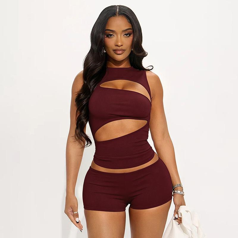 Women's Sexy Solid-Color Waist-Cinching Slimming Ultra-Short Pants Set