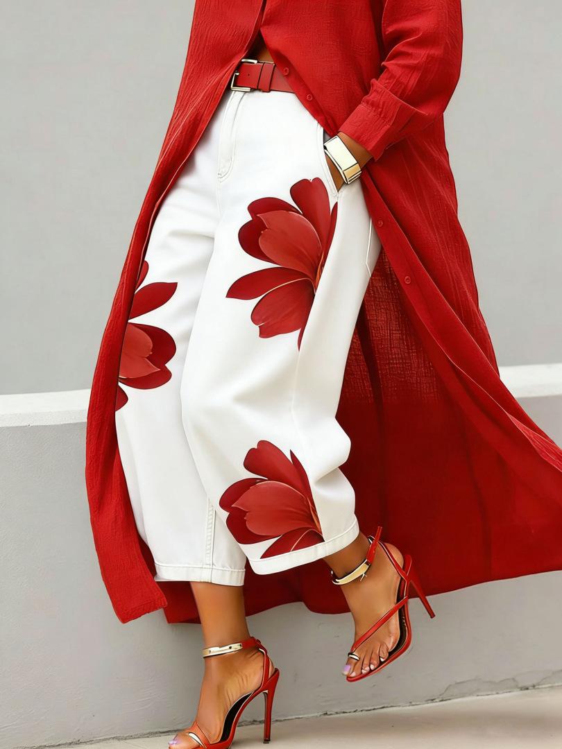 Loose Comfortable Versatile Printed Wide-leg Trousers
