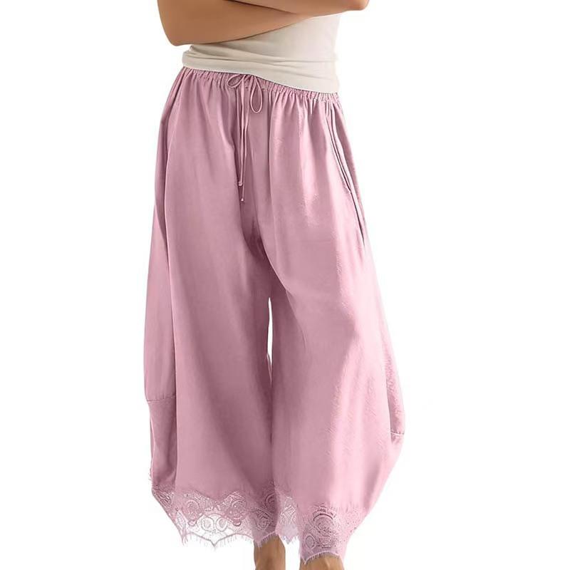 Women's Elastic-waist Lace-panelled Trousers