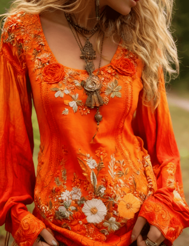 Grass And Flower Embroidered Linen Shirt