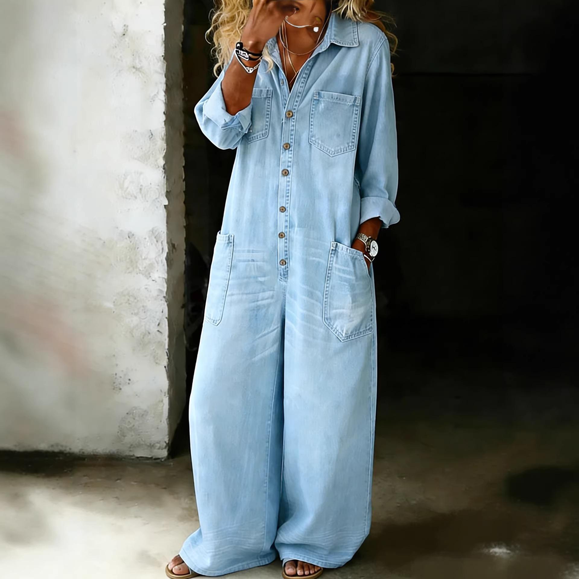 Womens Retro-Style Trendy Wide-Leg Jumpsuit