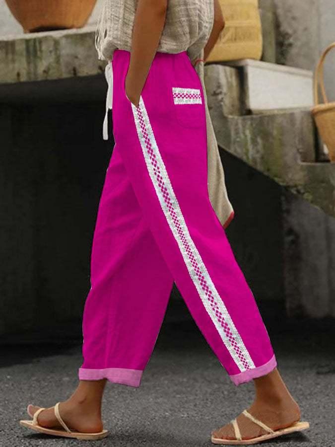 Drawstring Pocket Striped Print Casual Pants