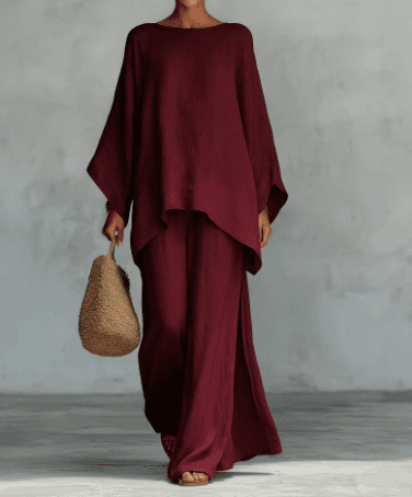Women's Simple Loose-fitting Shirt And Wide-leg Pants Set