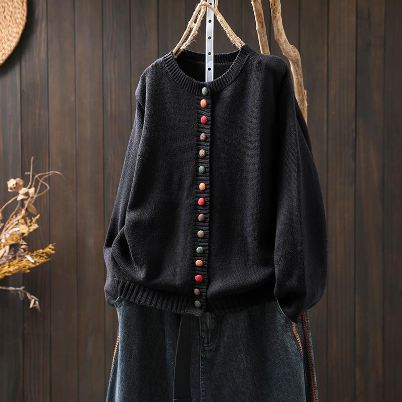 Women's Colorful Button Cotton Sweater Cardigan Loose-fitting Slimming Coat