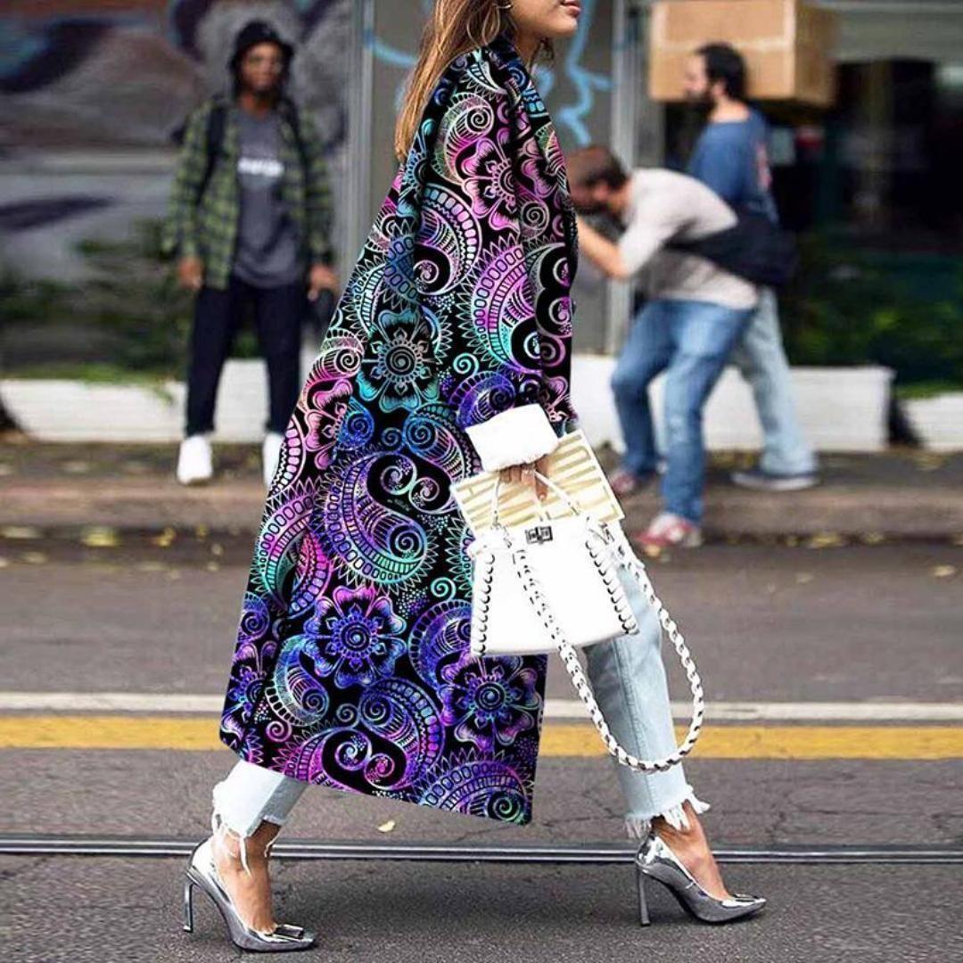 Fashion Loose Ankle Print Woolen Coat