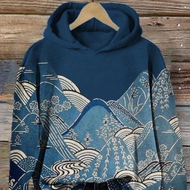 Womens Printed Hooded Long-Sleeve Pullover Sweatshirt