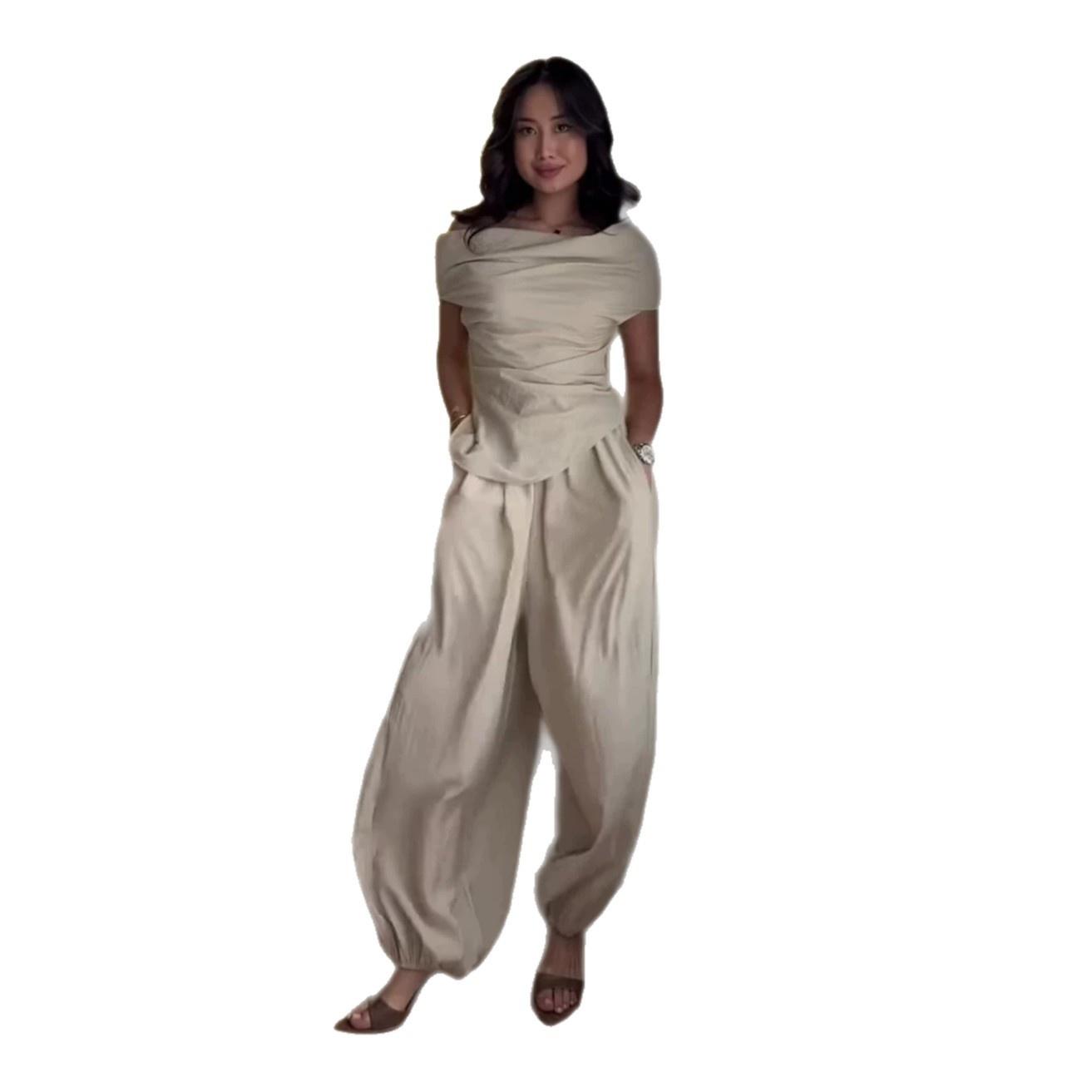 Blouse And Pleated Wide-leg Pants Set
