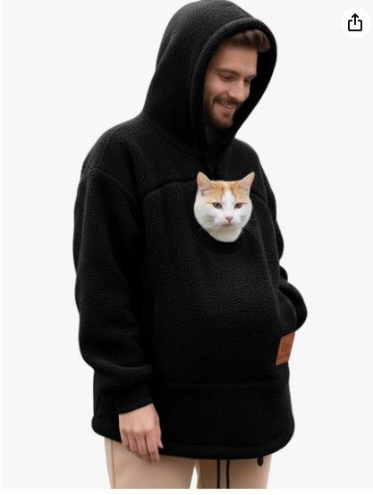 Hooded Sweatshirt With Pet Pockets Casual Loose Fit Warm Pullover Hoodie Tops Daily Wear Clothing