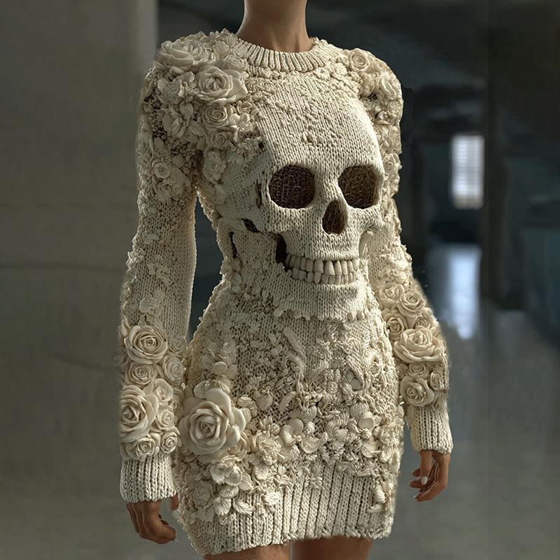 Halloween 3D Printed Long Sleeve Narrow Dress