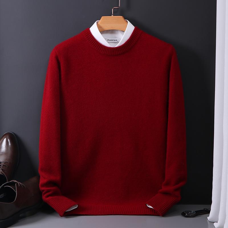 Pure Wool Sweater Men's Round Neck Pullover