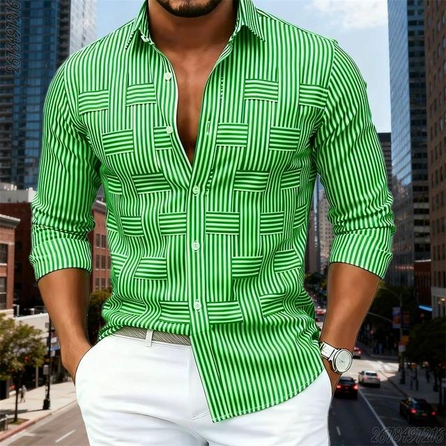 Men's Fashion Blue And White Striped Long-Sleeve Shirt