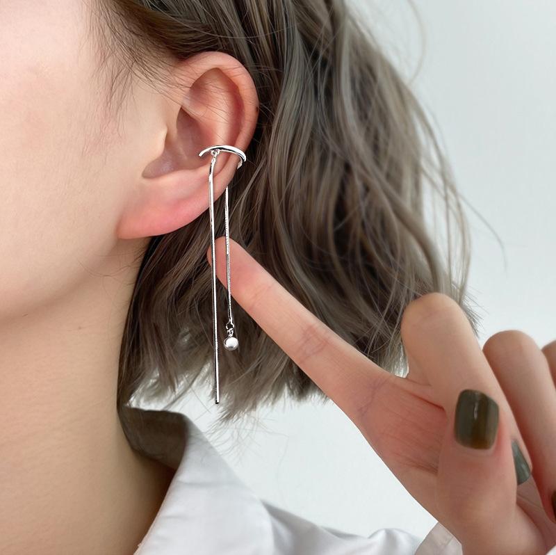 Round-bead Long Tassel Snake-chain Ear Cuff