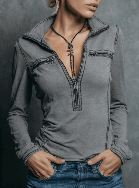 Half-zip Casual Slim-fit Long-sleeved Top