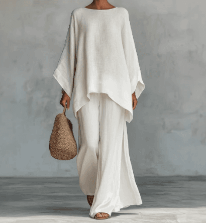 Women's Simple Loose-fitting Shirt And Wide-leg Pants Set