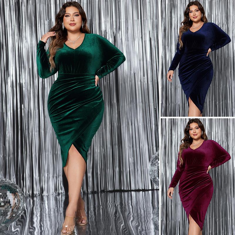 Plus Size Long Sleeve Slim Fit High Waist Dress
