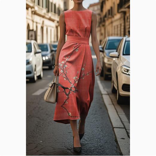 Sleeveless Plus Size Artistic Oil Painting Stripes Elegant Dress