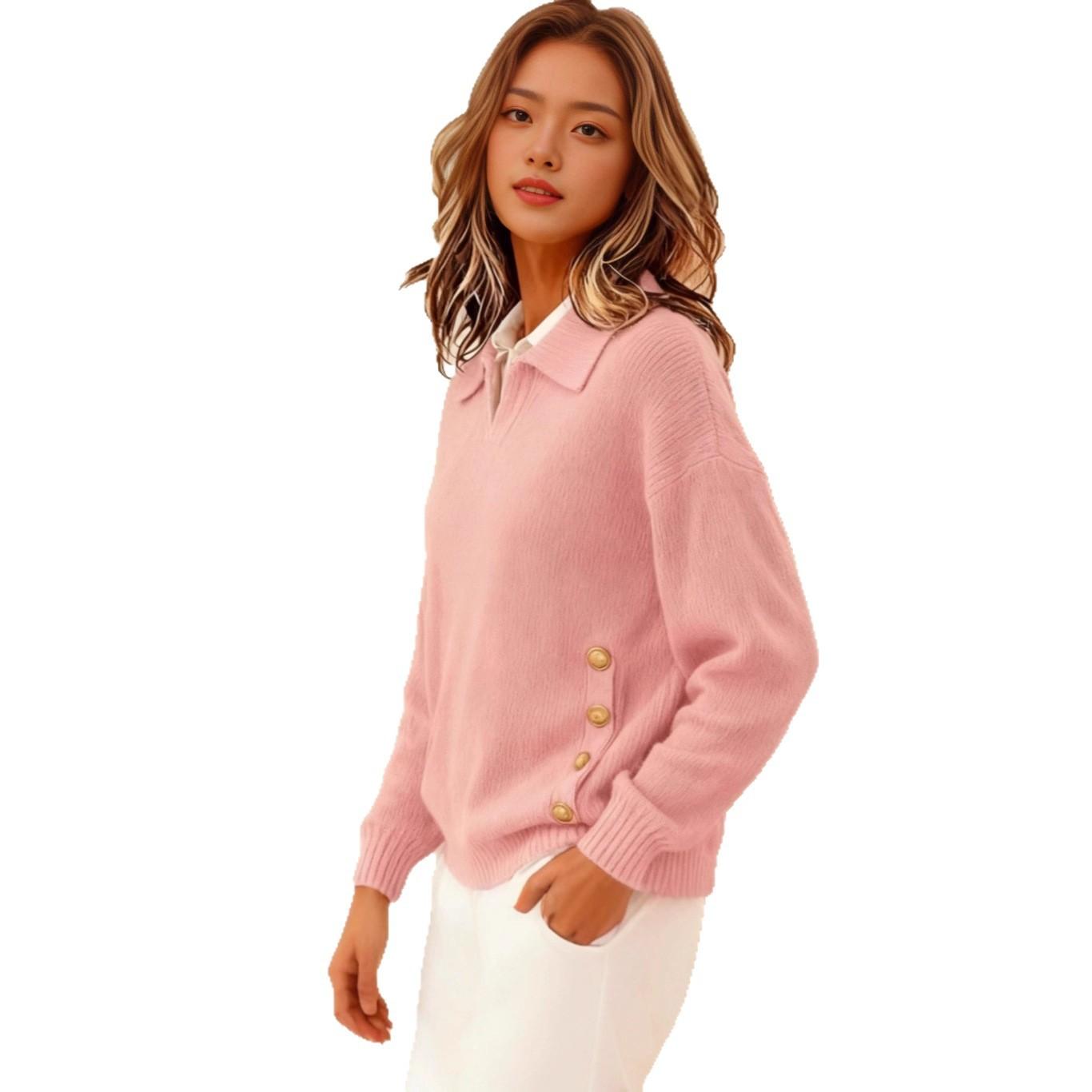 Turn-down Collar Sweater Button-down Collar Pullover Women's Long Sleeve Tops