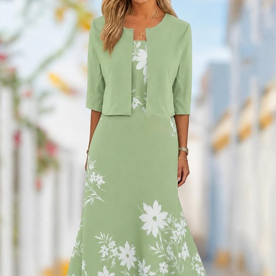 Womens Two-piece Floral-print Dress Set