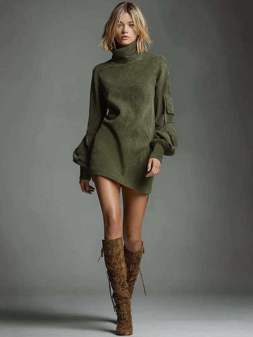 Fashion High Collar Long Sleeve Dress For Women