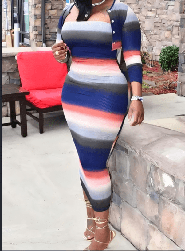 Gradient Striped Strapless And Hip Hugging Two-piece Set