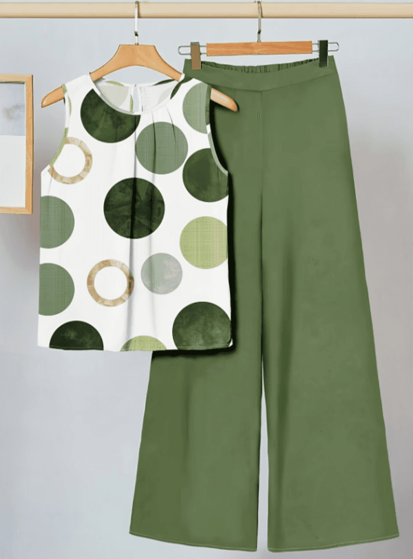 Women's Soft-fitting Printed Sleeveless Top  Wide-leg Pants Set