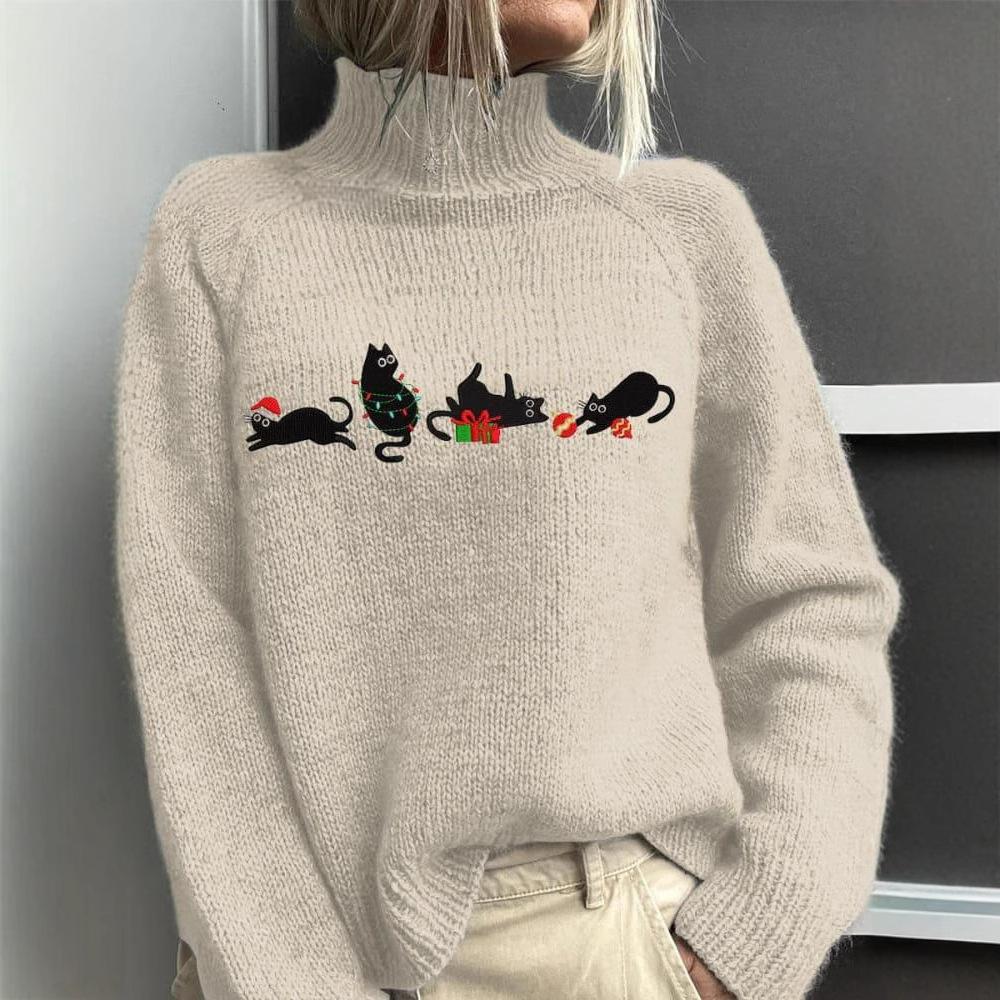 AutumnWinter Christmas Long-Sleeve Turtleneck Hoodie With Lapel Collar