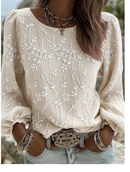 Womens Crew-neck Printed Long-sleeve Top