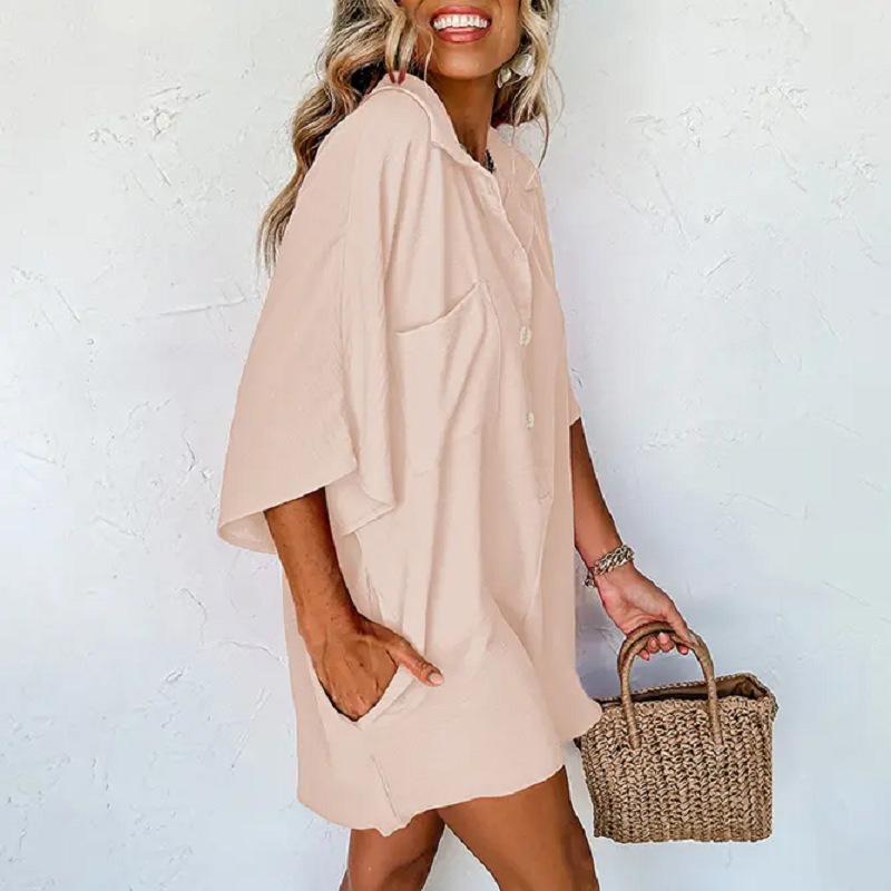 Loose-fitting Summer Jumpsuit With Half Sleeves And Buttons