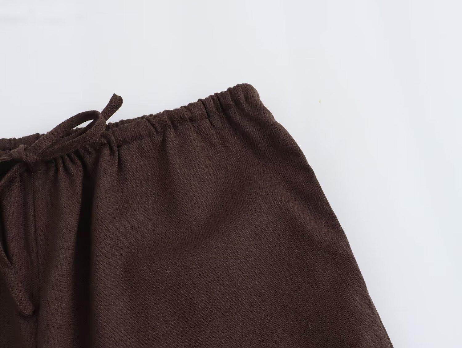Womens Solid-color Elegant Tie-front Top And Flowing Wide-leg Split Trousers