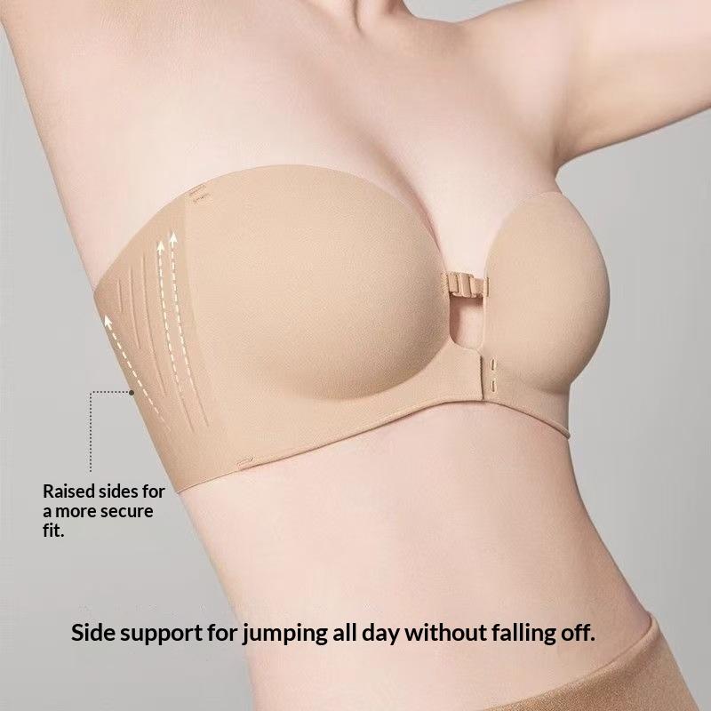 Womens Solid-color Minimalist Non-slip Front-closure Strapless Bra