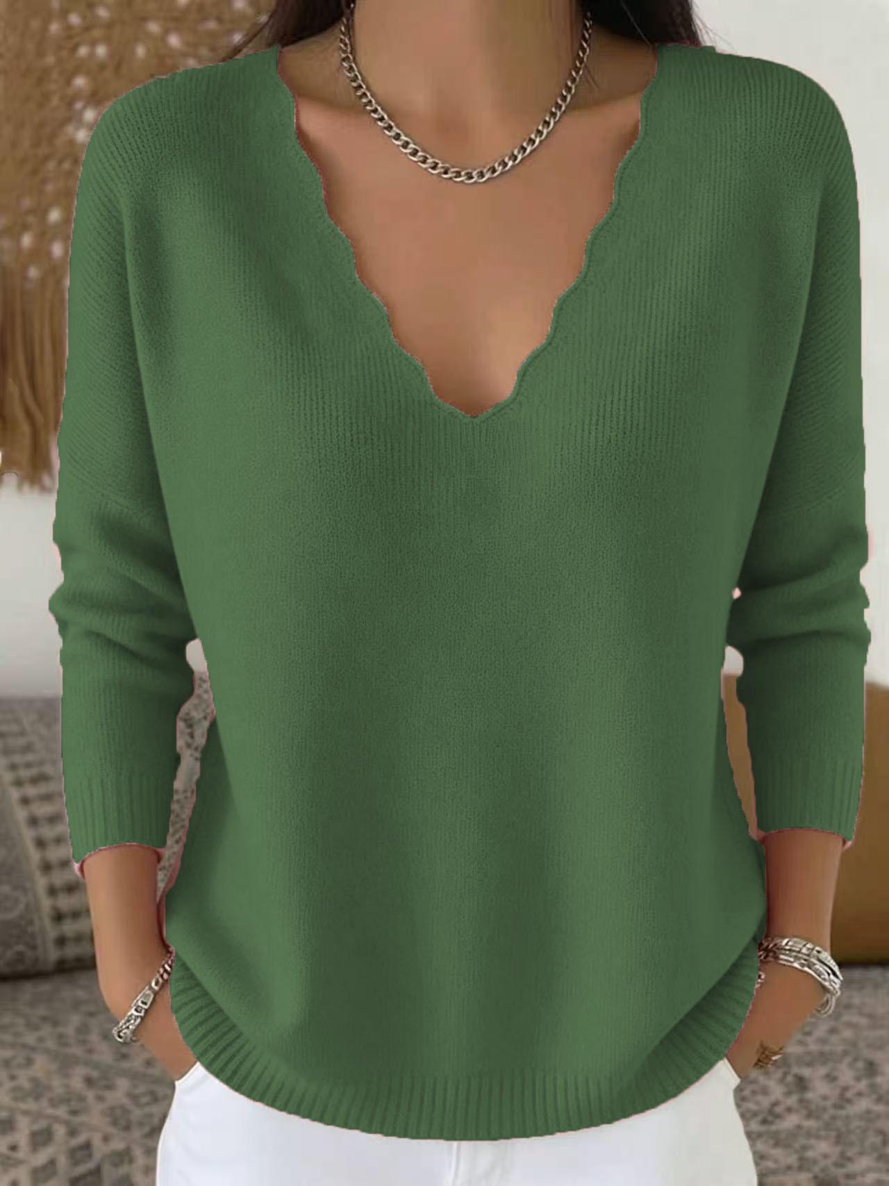 Solid-color Casual Knitted V-neck Loose Sweater
