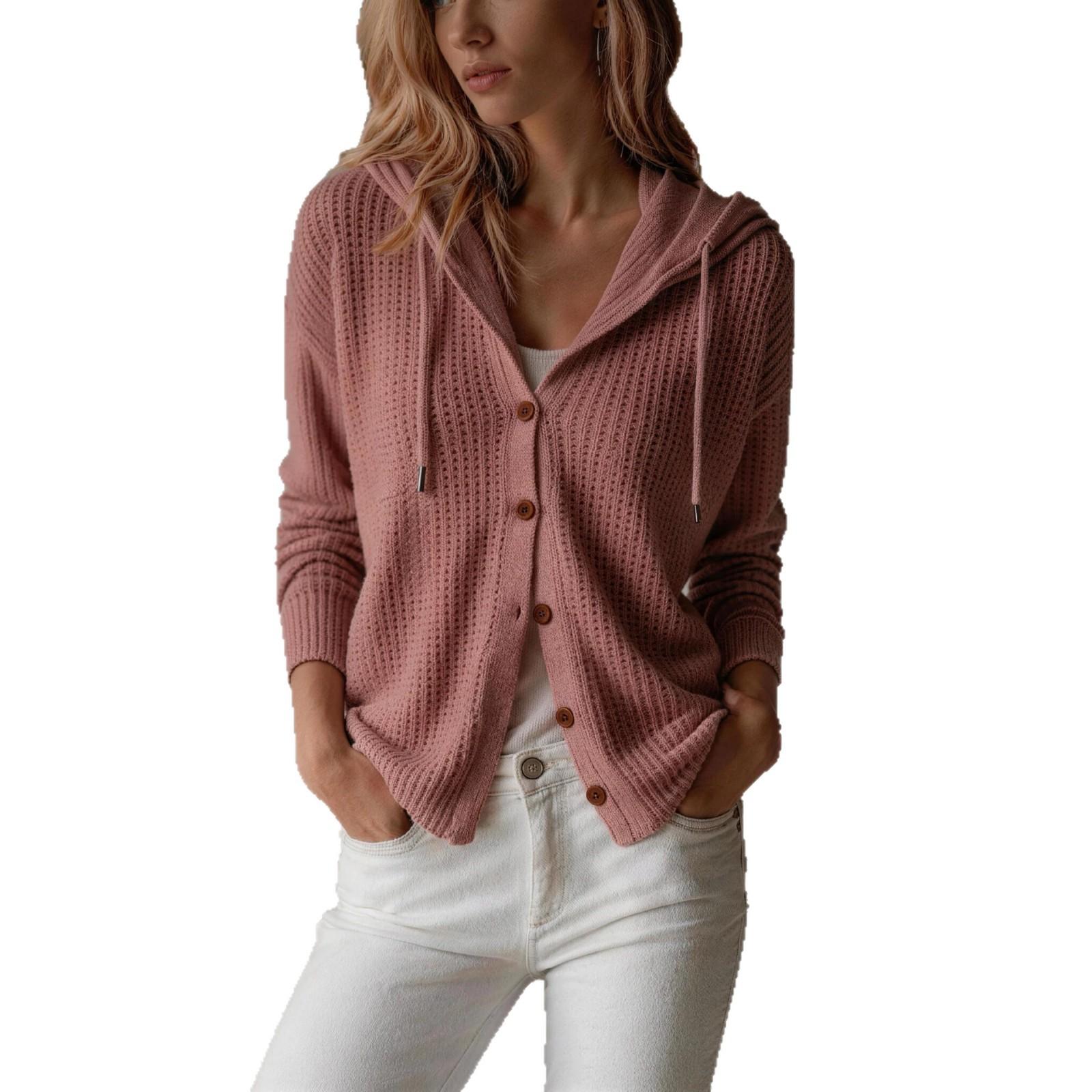 Hooded Knitted Cardigan Womens Loose-Fit Coat