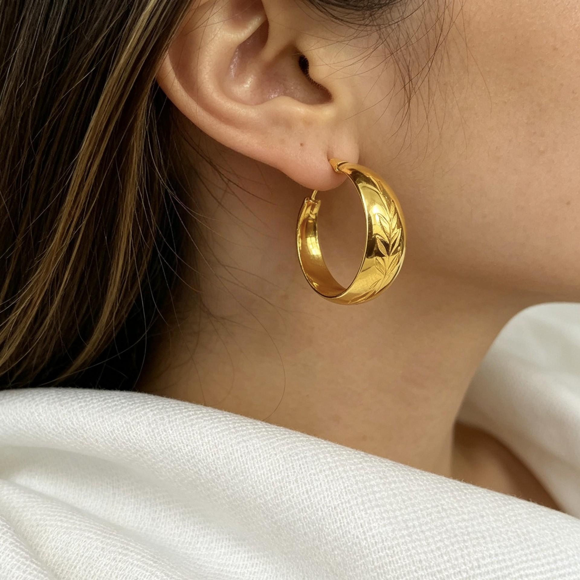 Golden Double-leaf Earrings For Women