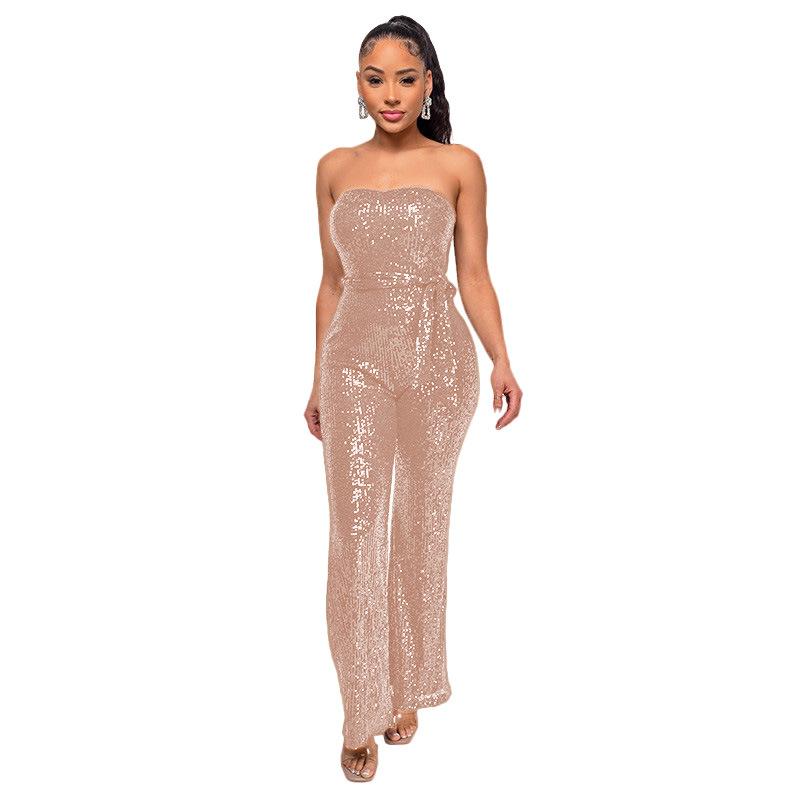Solid-color Womens Tube Top Backless Jumpsuit