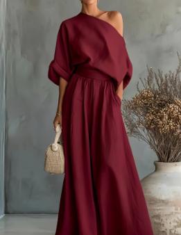 Cropped Off-shoulder Top And Pants Two-piece Set