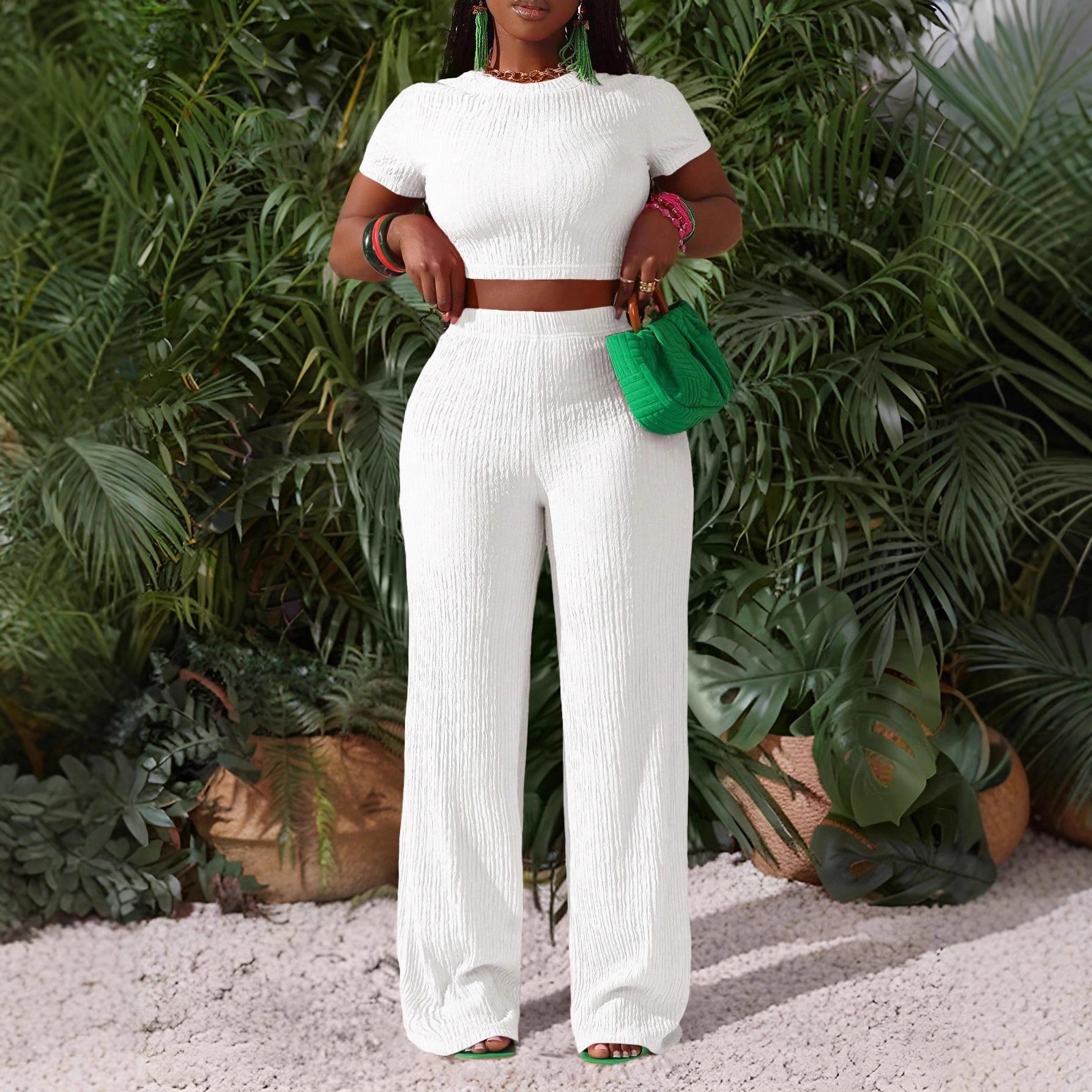 Womens Fashionable Short Top And Pants Two-Piece Set