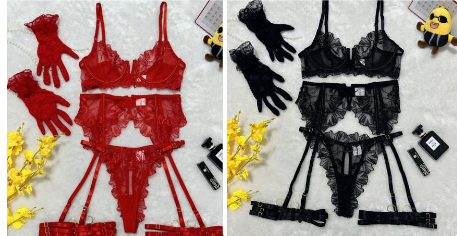 Lace Hollow Out See-through Underwear Underwear Garter Split Five-piece Set