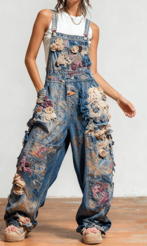 Casual Women's Bohemian Style Woven Loose Overalls