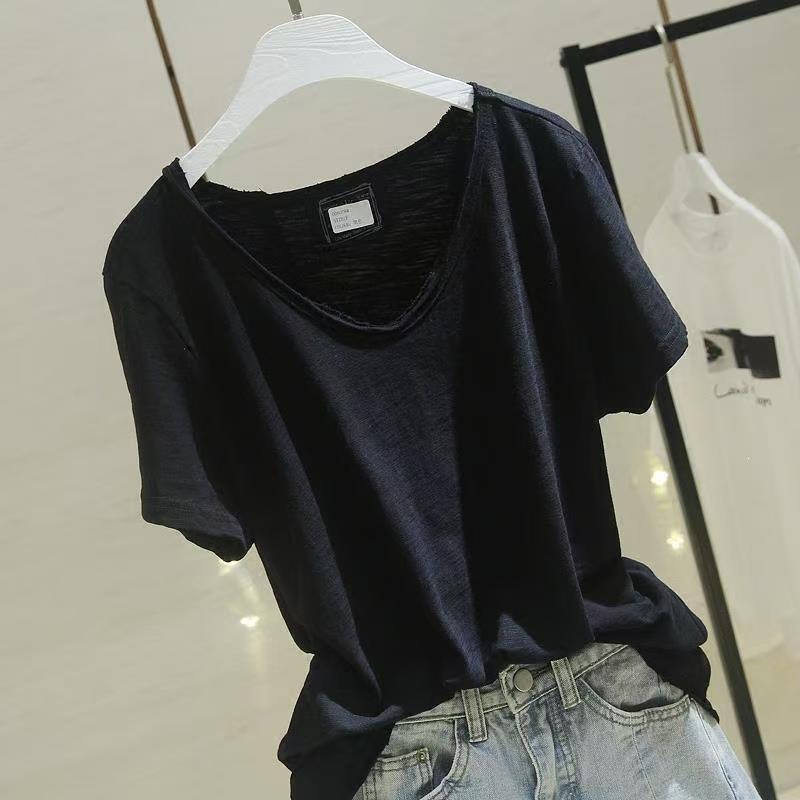 Versatile Patchwork Bamboo-cotton Thin Summer Short-sleeve Top
