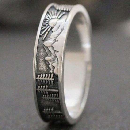 Geometric Sun Mountain Retro Alloy Silver Ring