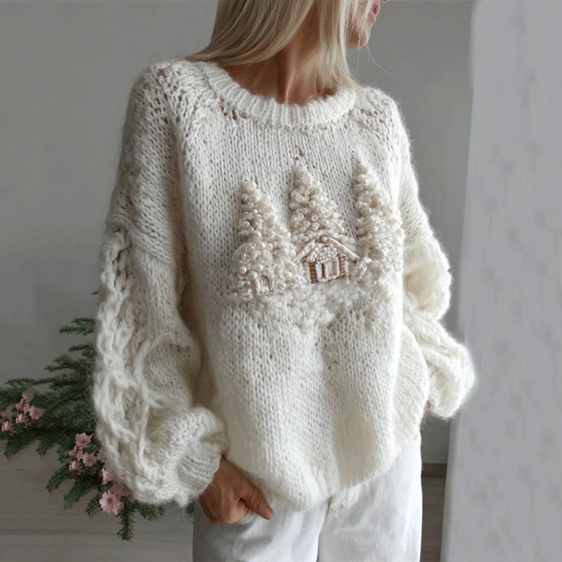 Womens 3D Digital Print Loose Crew-Neck Sweatshirt