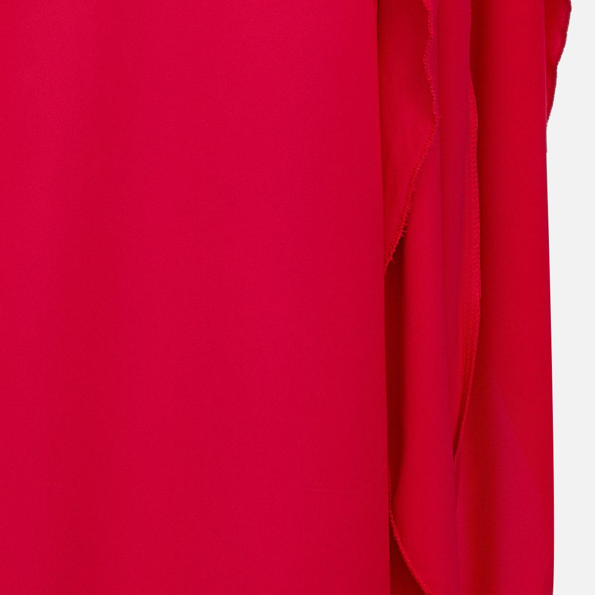 Red One-Shoulder Turtleneck Wide-Belt Slit Maxi Gown