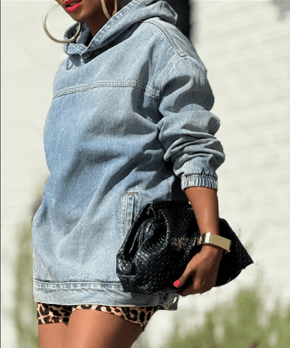 Vintage Distressed Denim Hooded Sweatshirt
