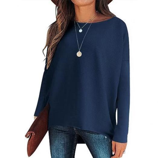 High And Low Batwing Sleeve Knitted Loose Pullover Waist Top